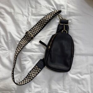Black Crossbody Bag with Checkered Strap
